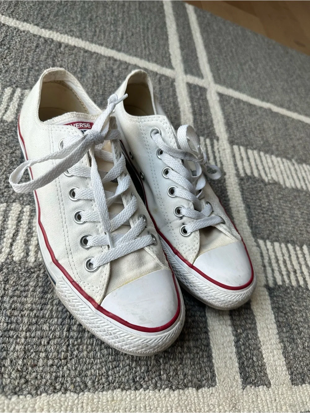 Converse White Canvas Low-Top Sneakers with Red Accent